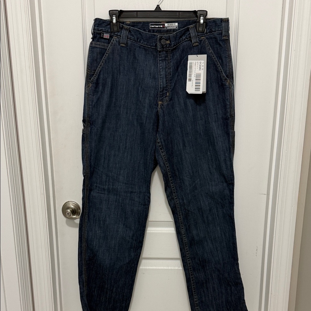 Carhartt Men's Dark Blue Rugged Utility Relaxed Jeans Fire 🔥 Resistant 34/30